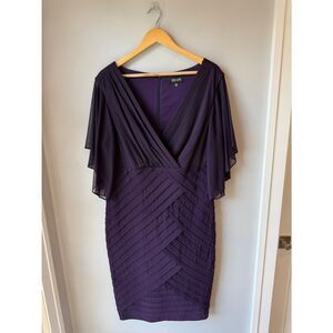 Xscape Deep Purple V-Neck Layered Midi Dress